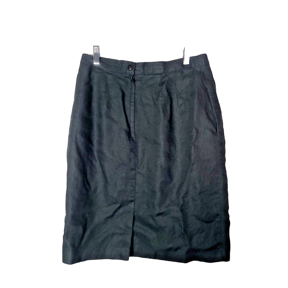 Talbots Black Front Slit Straight 100% Linen Business Career Casual Skirt Sze 28